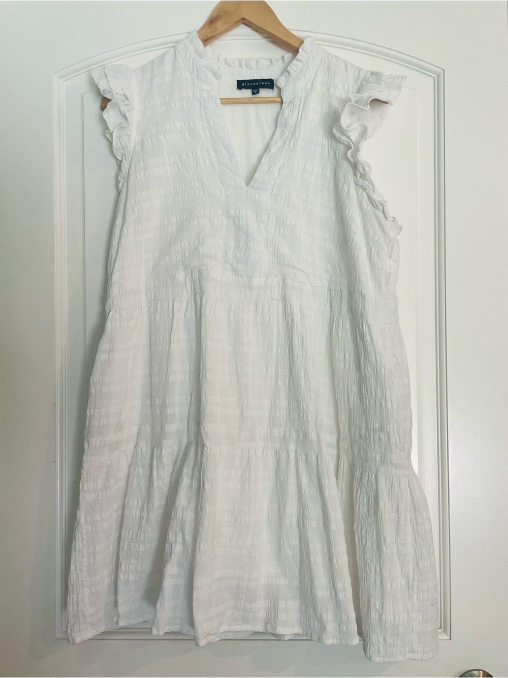 Gibsonlook White Ruffle Sleeveless Babydoll Feminine Cotton Mini Dress XL